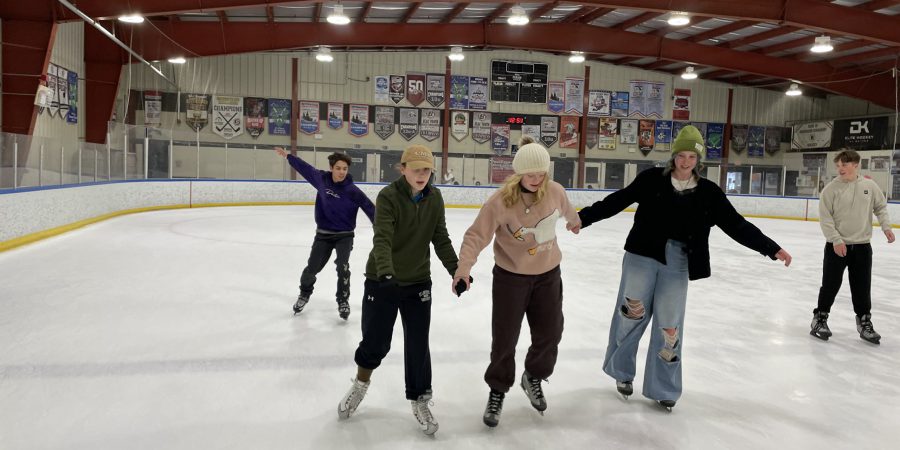 Students ice skate
