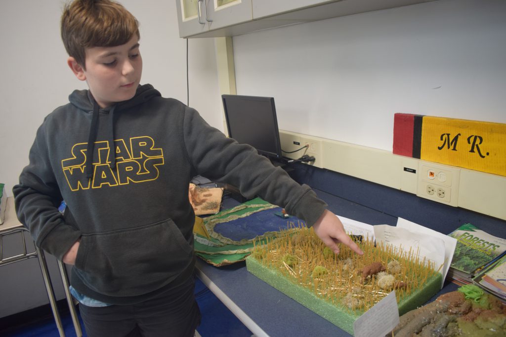 A student with a landforms project