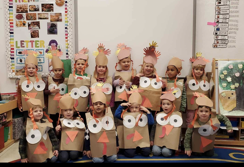 Students dressed in turkey costumes