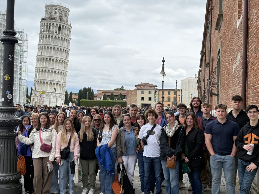 students near the leaning tower of Pisa