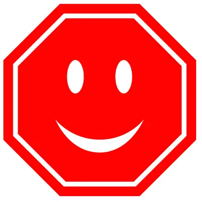 Icon of a smile face inside a stop sign.