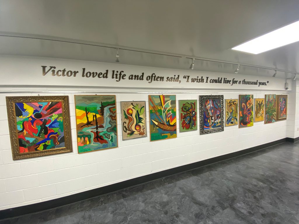 Artwork on a wall with text