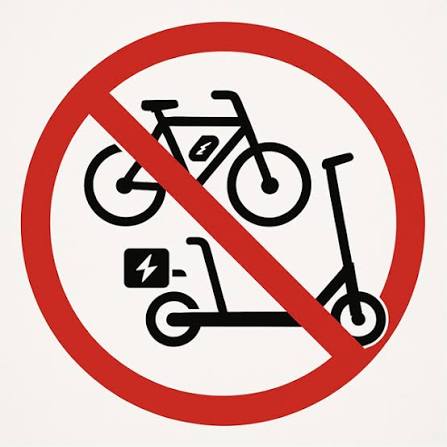 A ban symbol for ebikes and scooters