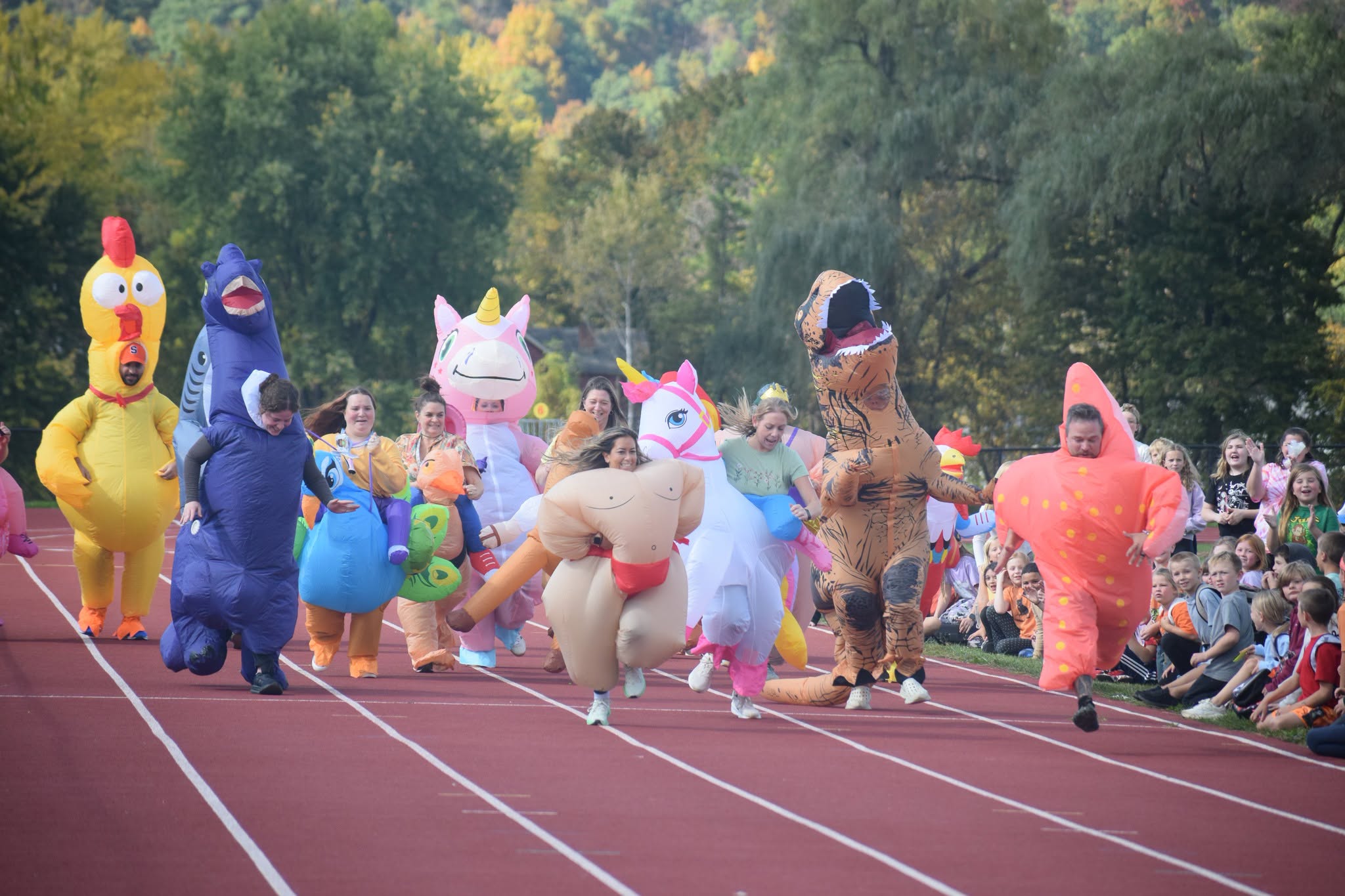 Teachers run in costumes